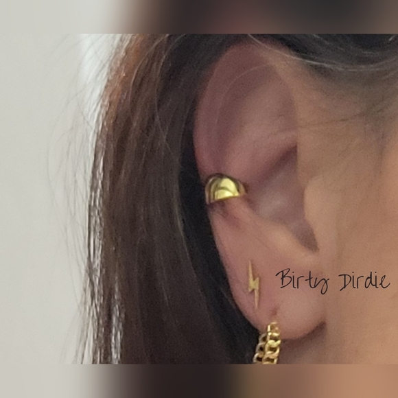 New 18K Gold Plated on Stainless Steel Lightning Stud Earrings - Picture 4 of 6